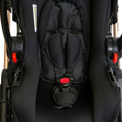 Teknum 3In1 Pram Stroller | Sleeping Bassinet | Extra Wide Seat | Wide Canopy | 360° Rotating Wheels | Fully Reclinable | Car Seat Compatible | Coffee Holder | Spill Proof Mat | Newborn Baby | 0 - 3 Years | Black + Infant Car Seat